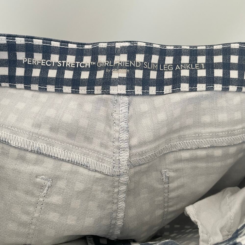 Chicos Girlfriend Slim Leg Ankle Pants Size 1 (8-10)Blue Gingham Perfect Stretch - Picture 3 of 16